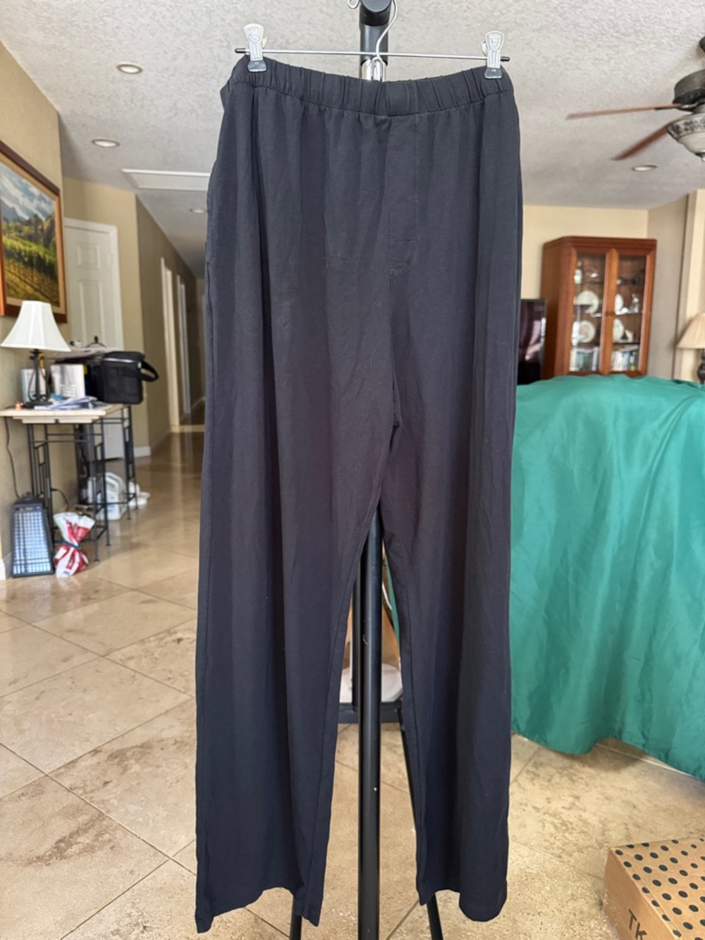 Men's Black Elastic-Waist Straight-Leg Lounge Pants